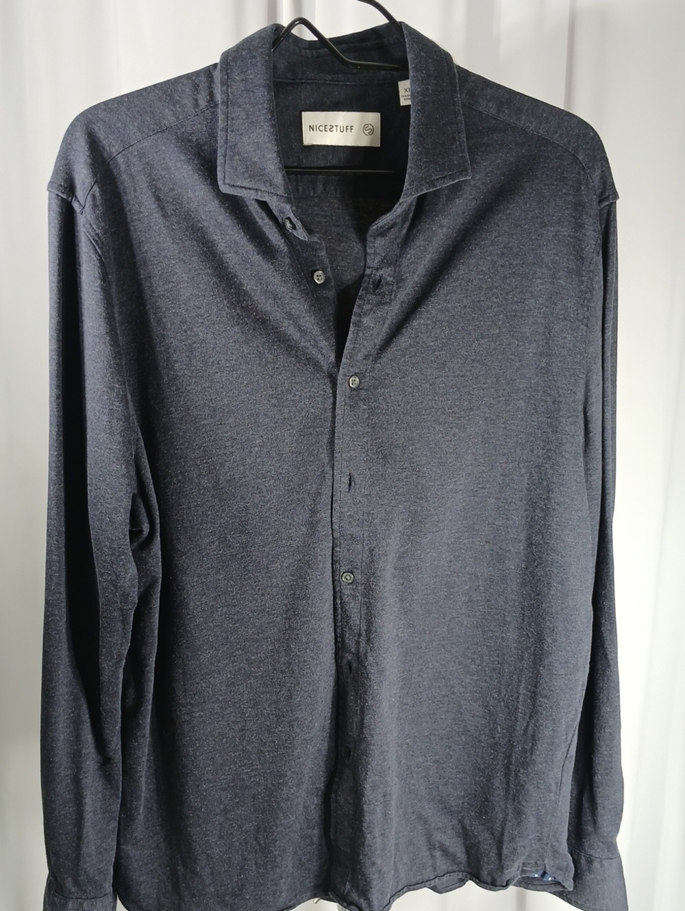 Nice Stuff Men's Casual Long-Sleeve Button-Down Shirt in Dark Heather Navy